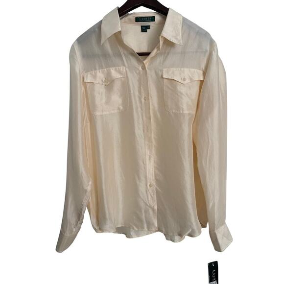Ralph Lauren 100% Silk Shirt | NWT Size 14 Cream Ivory Blouse Workwear - Picture 1 of 5